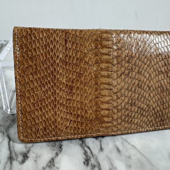 Vintage 60s Python Snakeskin Wallet Brown Leather Bi Fold Folio Style Gold Tone - Picture 3 of 14